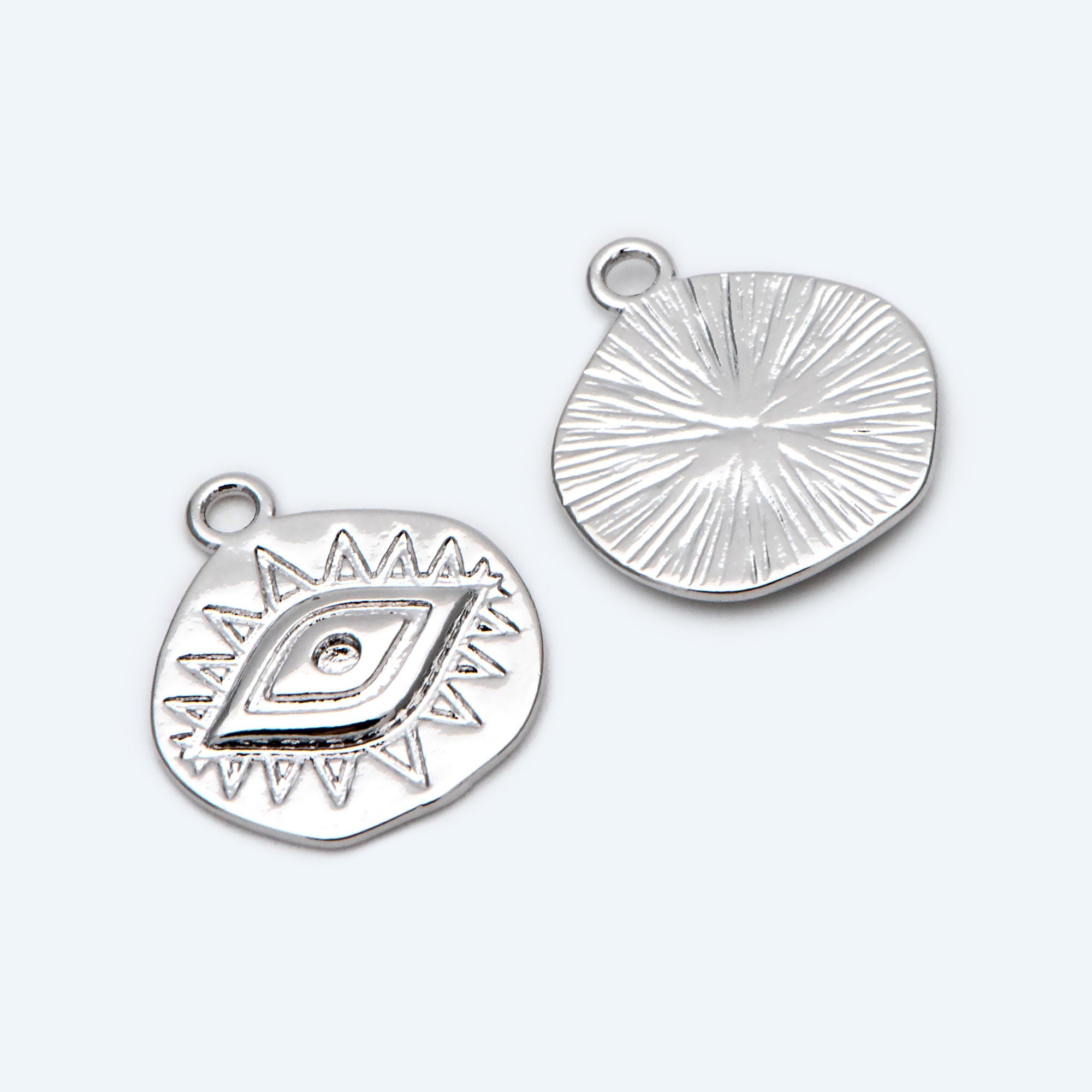 4pcs Gold/ Silver Textured Evil Eye Charms 15.5x13.5mm, 18K Gold/ Rhodium plated Brass, Evil Eye Pendants (GB-4085-B)